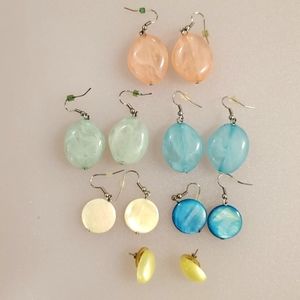 6 pair pastel shade earrings•gemstone, MOP and moonglow•pierced•CC